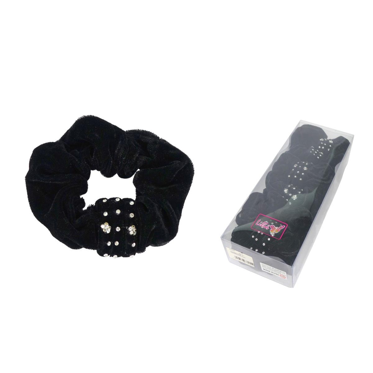 Scranchies per capelli in velluto nero nodo con strass argentati