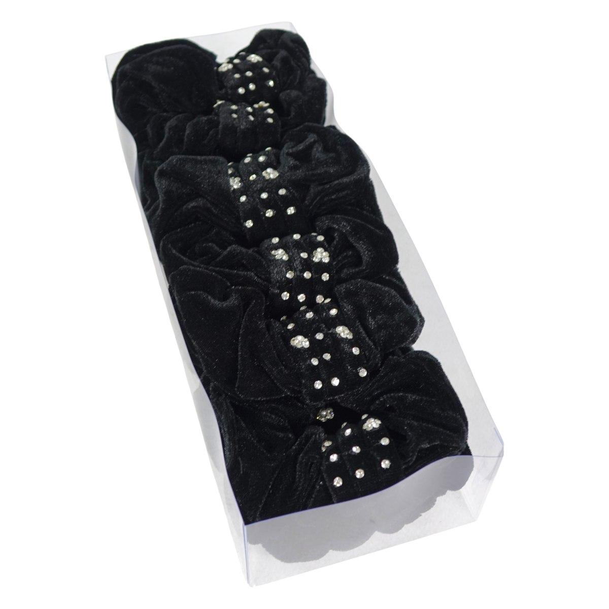 Scranchies per capelli in velluto nero nodo con strass argentati