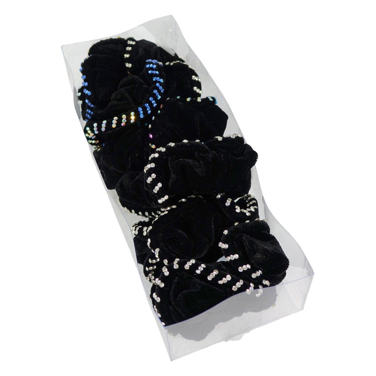 Scrunchies per capelli donna in velluto nero con strass