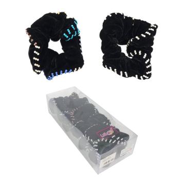 Scrunchies per capelli donna in velluto nero con strass