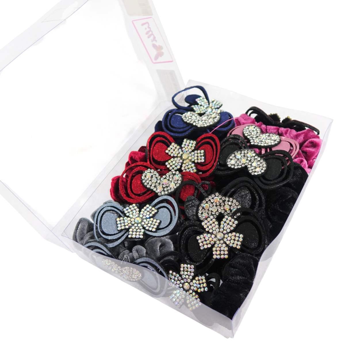 Fermacoda in velluto colori assortiti con fiore e cuore strass