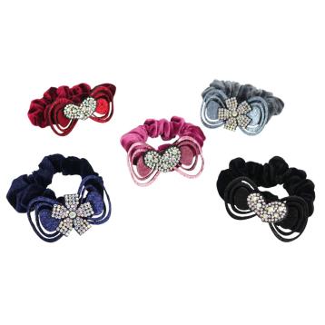 Fermacoda in velluto colori assortiti con fiore e cuore strass