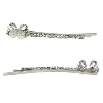 Forcina per capelli in metallo filo strass con cigni e perle