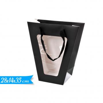 Shopper nero con finestra 28x35x14 cm