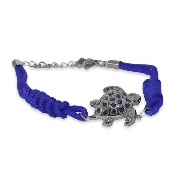 Bracciale con tartaruga in acciaio e corda blu
