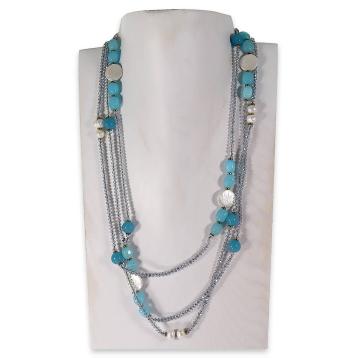 Collana montata in cristallo, perle di fiume e angelite