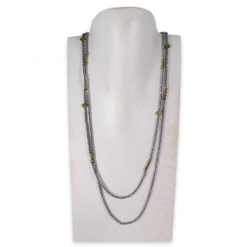Collana montata in ematite silver con elementi in ematite gold fantasia quadrifoglio