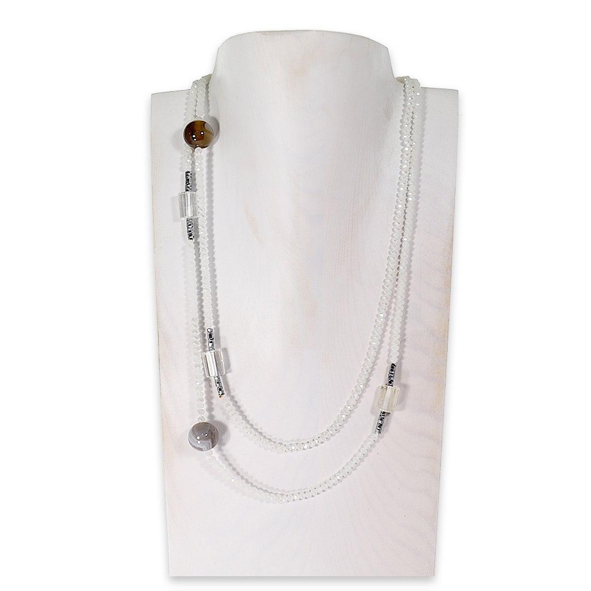 Collana montata in cristallo, agata botswana e cristallo di rocca