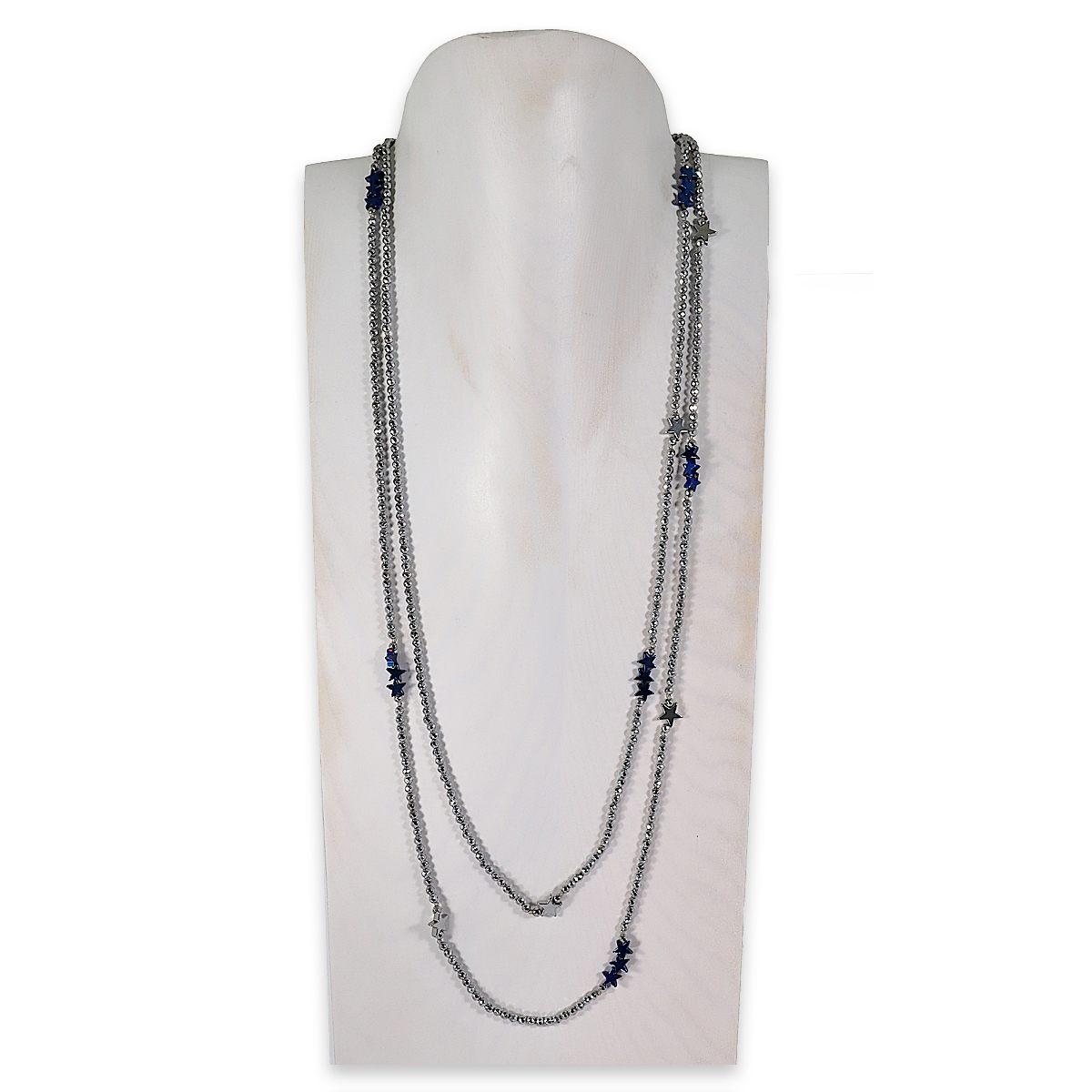 Collana montata in ematite silver con elementi in ematite blu fantasia stella