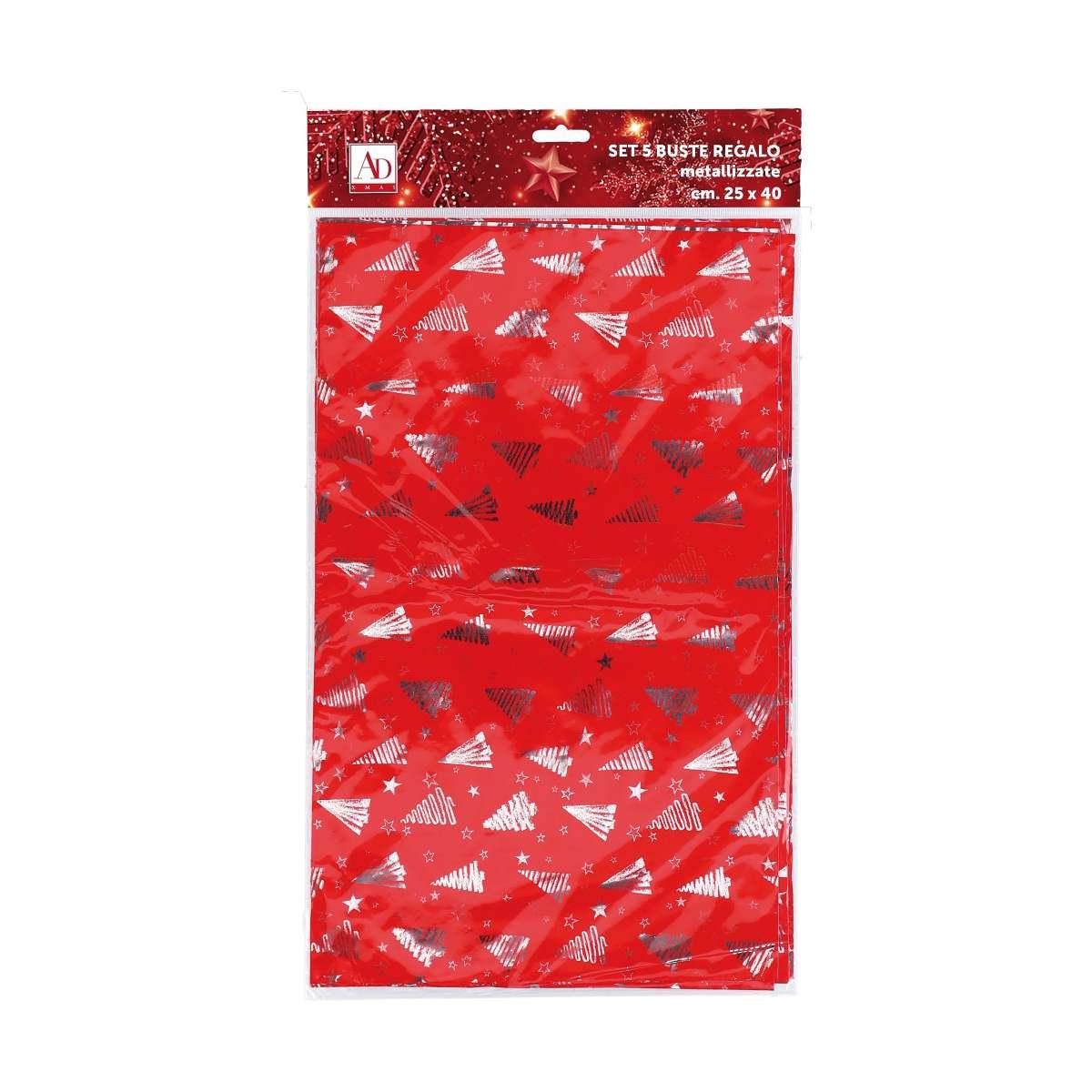 Set 5 buste regalo metallizzate natalizie cm25x40