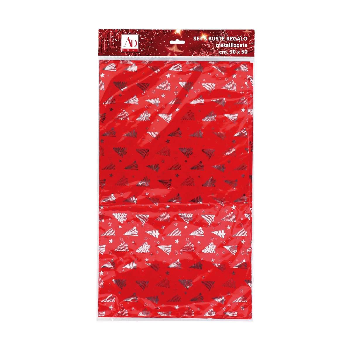 Set 3 buste regalo metallizzate natalizie cm30x50