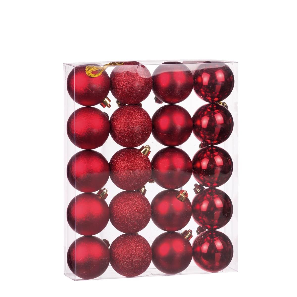 Set 20 palline di natale rosso in plastica d5 cm