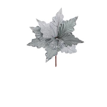 Fiore in velluto natalizio colore argento d22xh23 cm