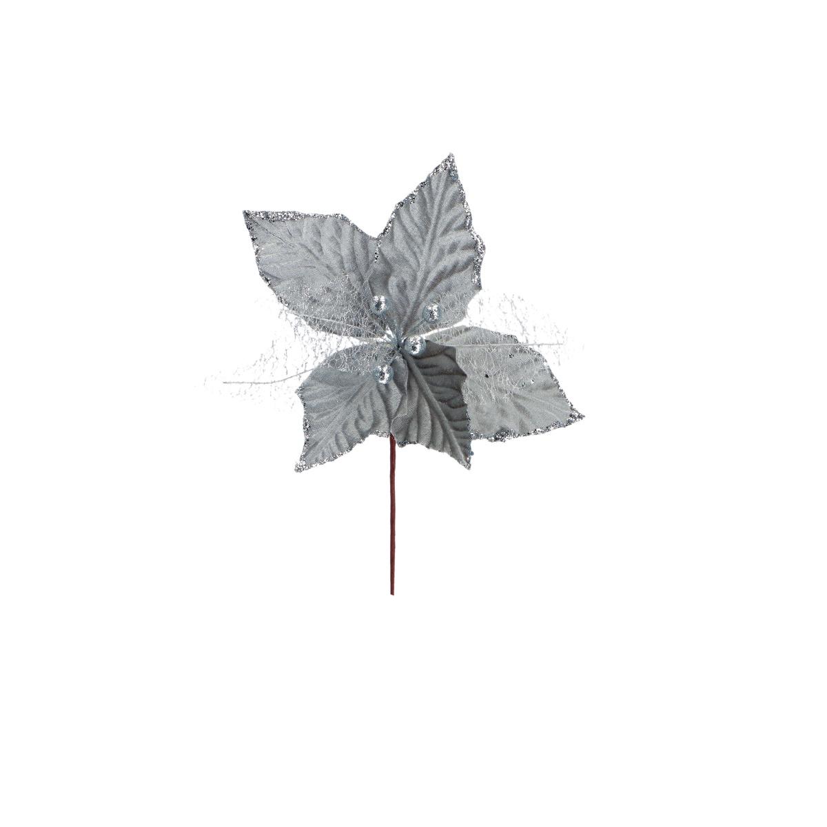 Fiore in velluto natalizio colore argento d28xh36 cm