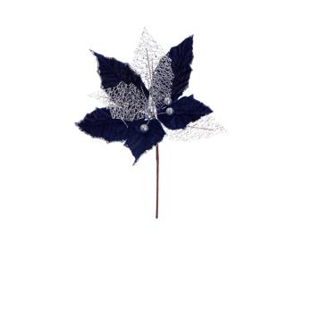 Fiore in velluto natalizio colore blu d28xh36 cm