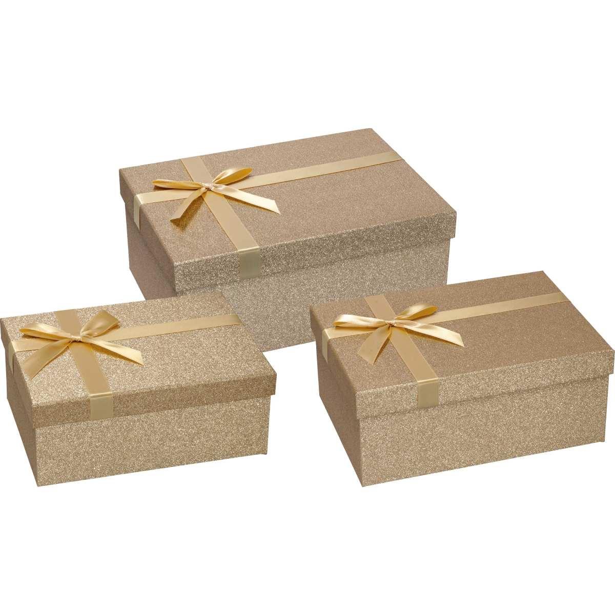 Set 3 scatole natalizie rettangolari in cartone e nastro oro