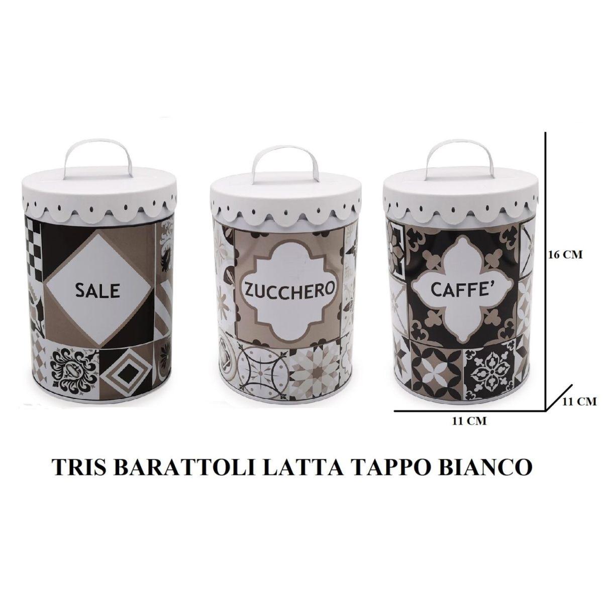 Tris barattoli in latta con tappo bianco