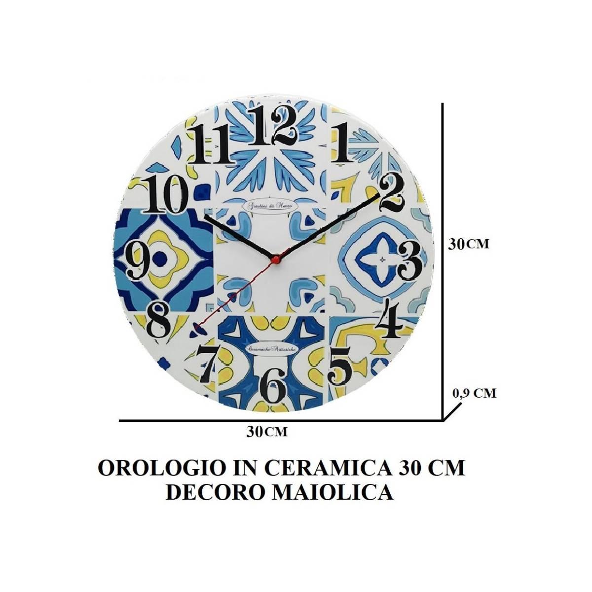 Orologio in ceramica 30cm decoro maiolica