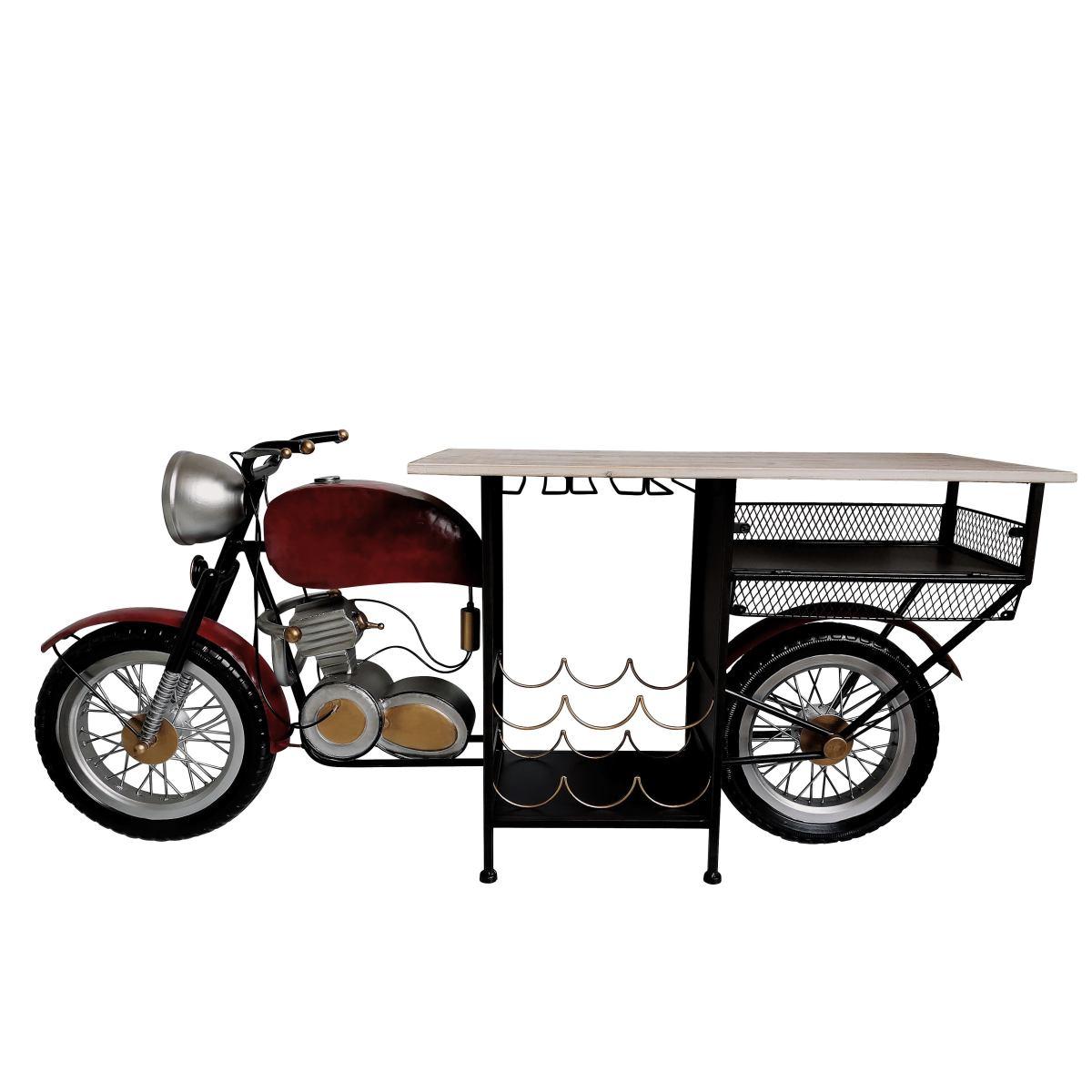 Mobile bar in legno e ferro modello motocicletta 119x33xh54 cm