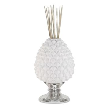 Profumatore pigna bianca base argento h15,5 cm