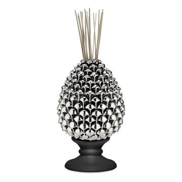 Profumatore pigna argento base nera h15,5 cm