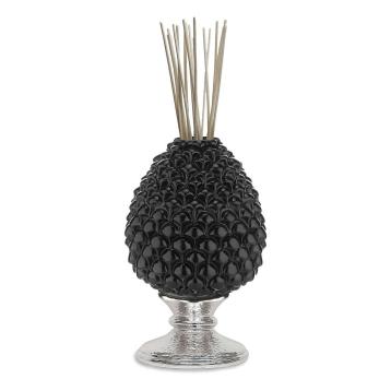 Profumatore pigna nera base argento h15,5 cm