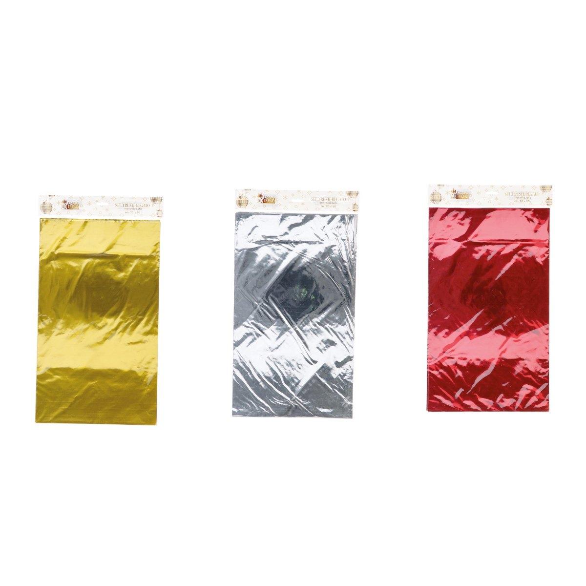 Set 3 buste rettangolari metallizzate 30x50 cm