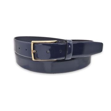 Cintura uomo made in italy in pelle vernice senza cuciture fibbia oro