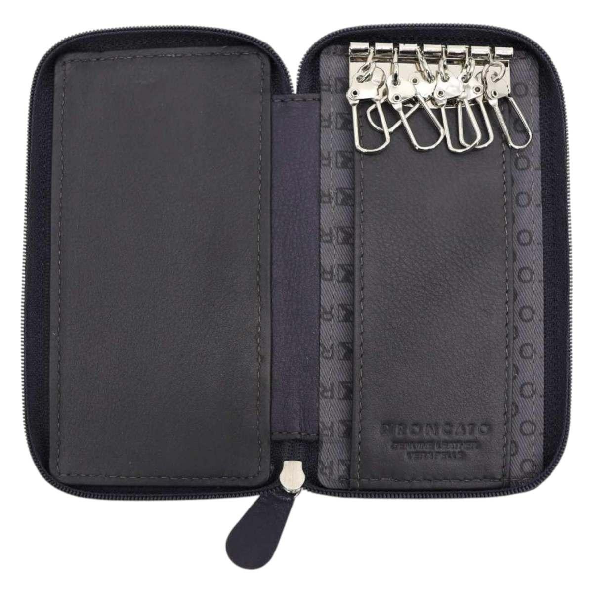 Portachiavi uomo in pelle 6 ganci con cerniera Roncato