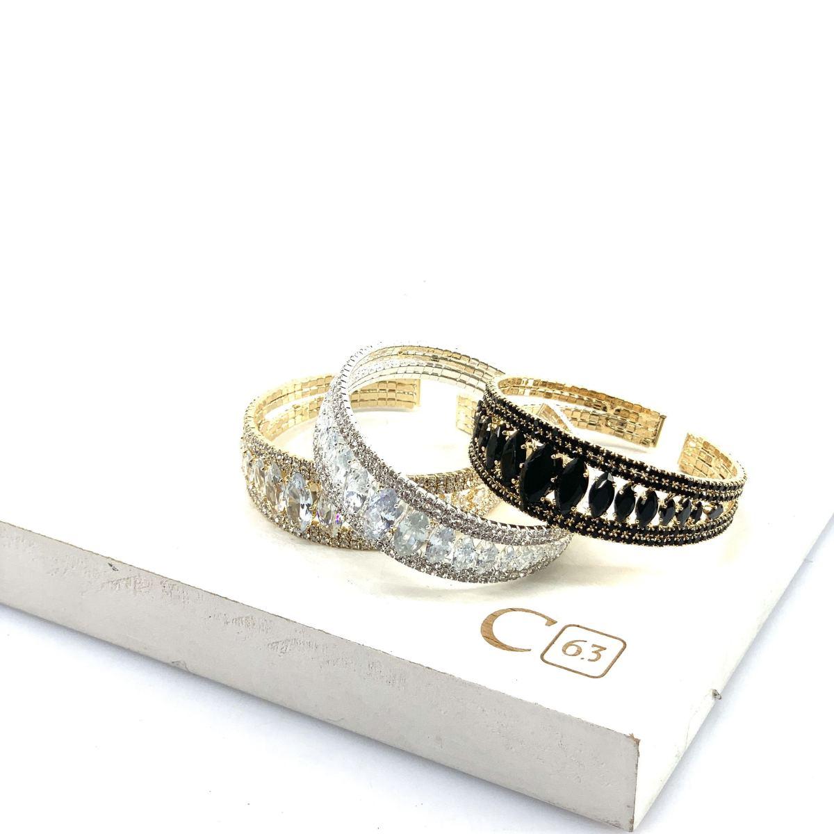 Bracciale donna rigido con decorazioni in strass e zirconi C63