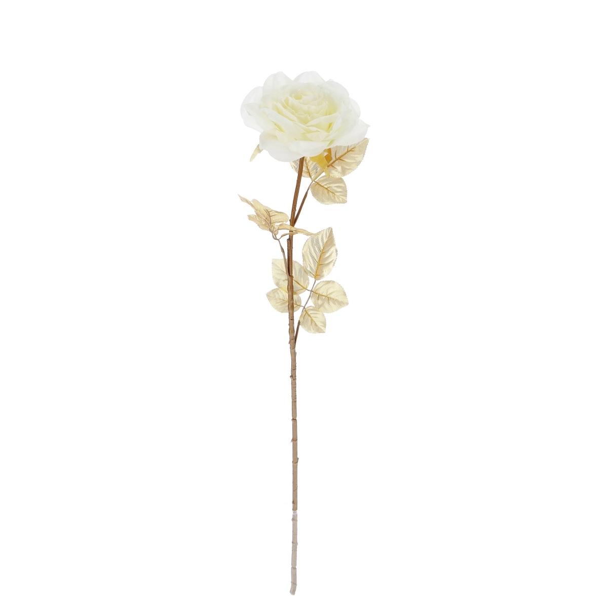 Decorazione natalizia rosa bianca con gambo oro 84 cm