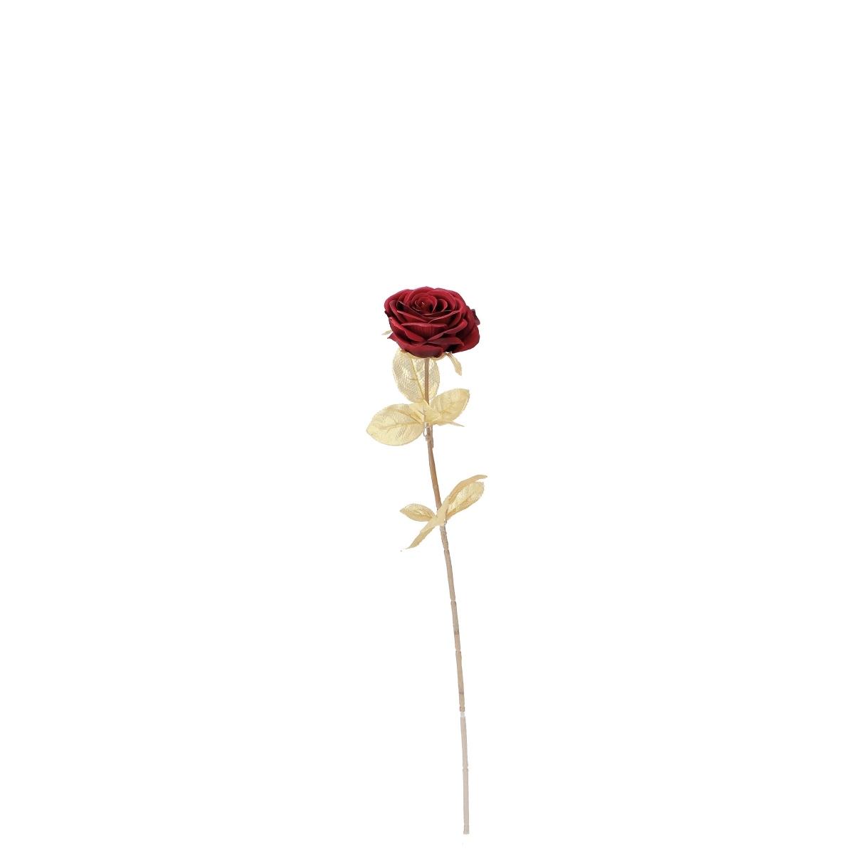Decorazione natalizia rosa rossa con gambo oro 67 cm