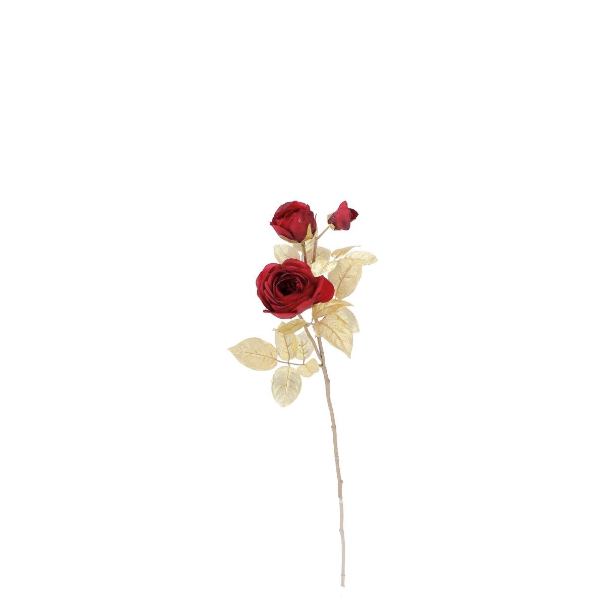 Decorazione natalizia rosa rossa con 2fiori e 1bocciolo 73 cm