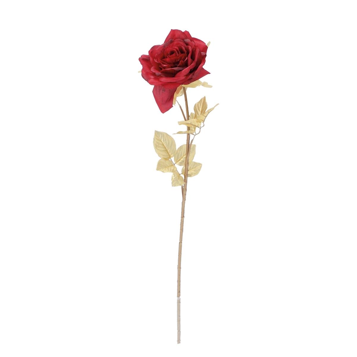 Decorazione natalizia rosa rossa con gambo oro 84 cm