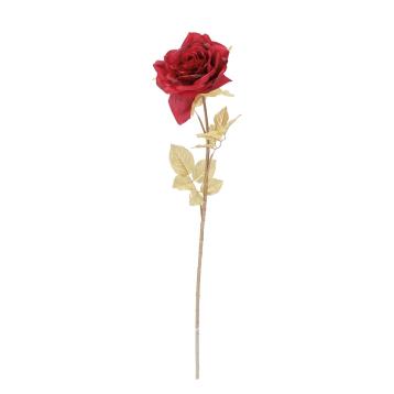 Decorazione natalizia rosa rossa con gambo oro 84 cm