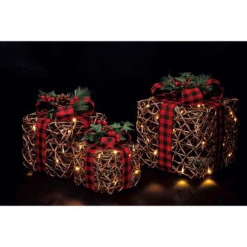 Set 3 pacchi doni natalizi in rattan e ferro