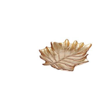 Piattino foglia in vetro color oro 24x29xh3 cm
