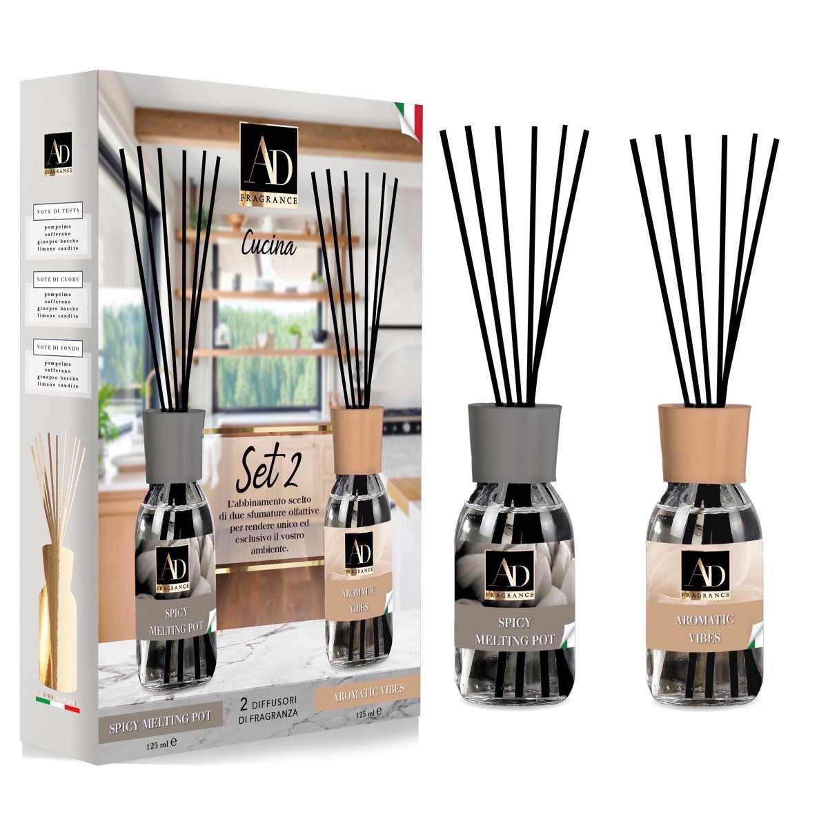 Set 2 diffusori di fragranze con midollini Cucina 125ml