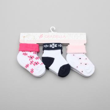 Tris di calzini neonato bimba con risvoltini in colori assortiti