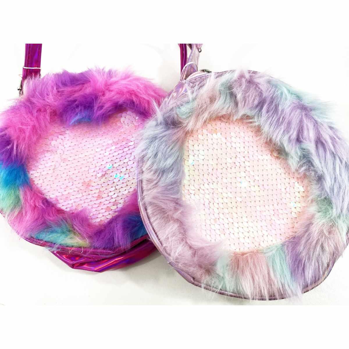 Borsetta tonda pelo con cuore paillettes le kikke