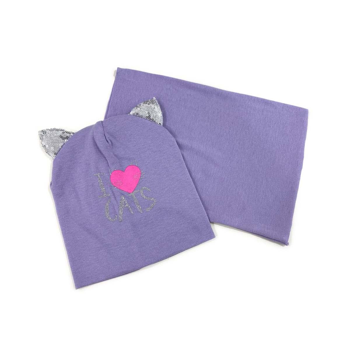 Set bimba scaldacollo e cappello i love cats le kikke