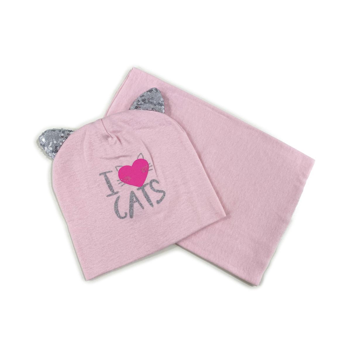 Set bimba scaldacollo e cappello i love cats le kikke