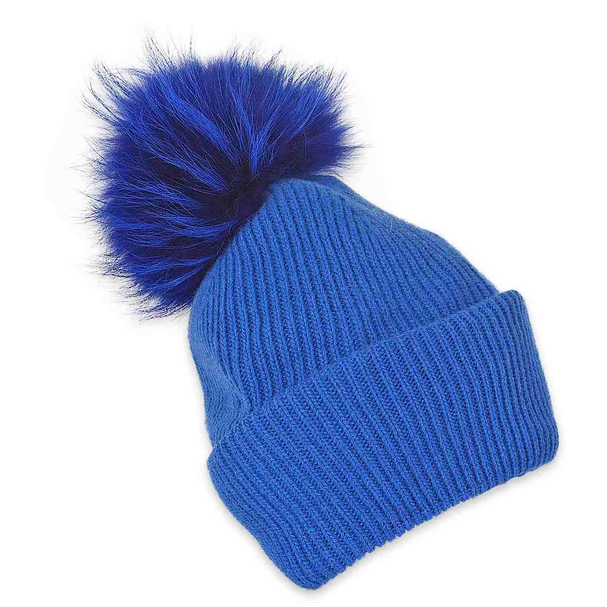 Cappello a maglia donna pon pon vera pelliccia albino capoverde