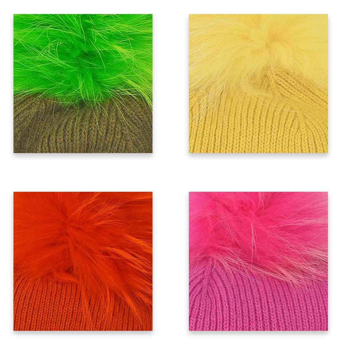 Cappello a maglia donna pon pon vera pelliccia albino capoverde