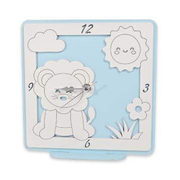 Orologio in legno da tavolo leone azzurro bimbo 17,5x17 cm