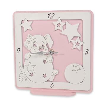 Orologio grande in legno da tavolo cane rosa bimba 17,5x17 cm