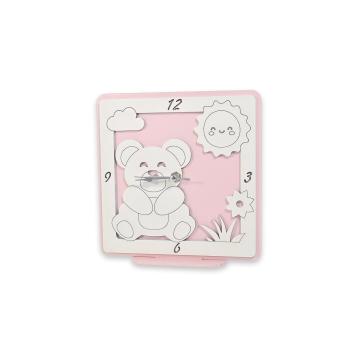Orologio piccolo in legno da tavolo orso rosa bimba 12,5x12 cm