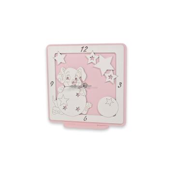 Orologio piccolo in legno da tavolo cane rosa bimba 12,5x12 cm