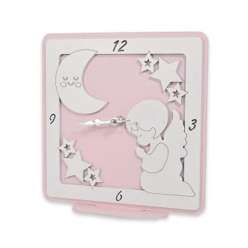 Orologio grande in legno da tavolo angelo rosa bimba 17,5x17 cm
