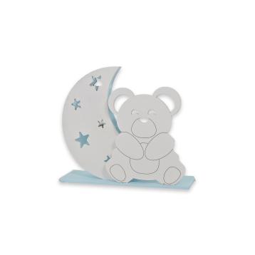 Lampada piccola da tavola in legno orso azzurro bimbo 10,5x12 cm